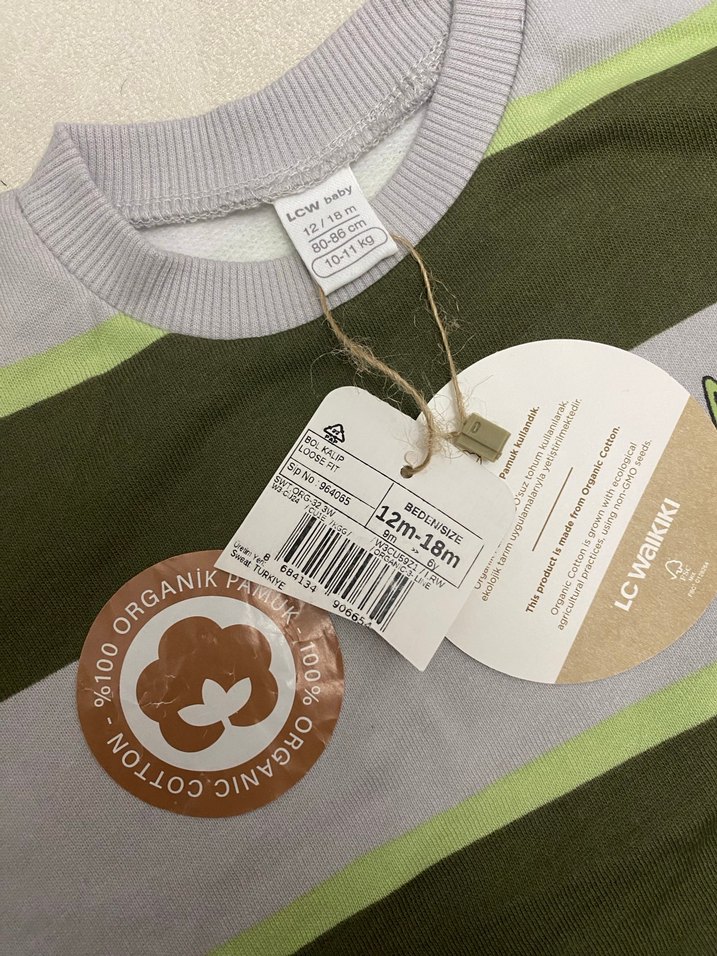 LCW BABY Gri ve Yeşil Çizgili Erkek Çocuk Sweatshirt - Görsel 3