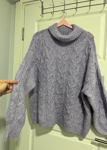 Lila Örgü Boğazlı Salaş Kazak Stradivarius - Görsel 4