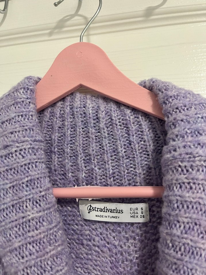 Lila Örgü Boğazlı Salaş Kazak Stradivarius - Görsel 3