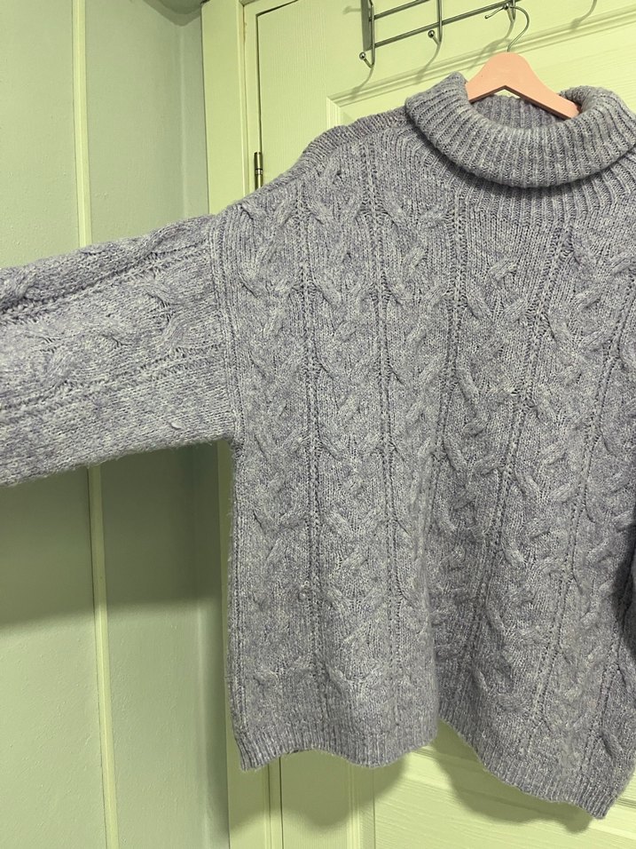 Lila Örgü Boğazlı Salaş Kazak Stradivarius - Görsel 2