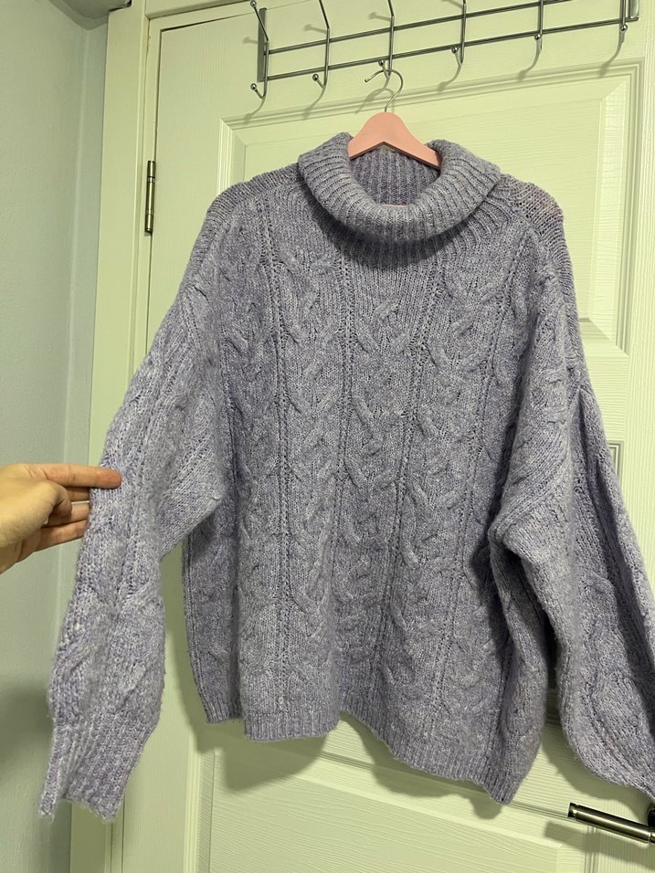 Lila Örgü Boğazlı Salaş Kazak Stradivarius - Görsel 4