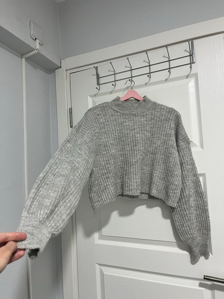 Gri Örgü Kadın Kazak Yüksek Yaka Stradivarius - Görsel 4