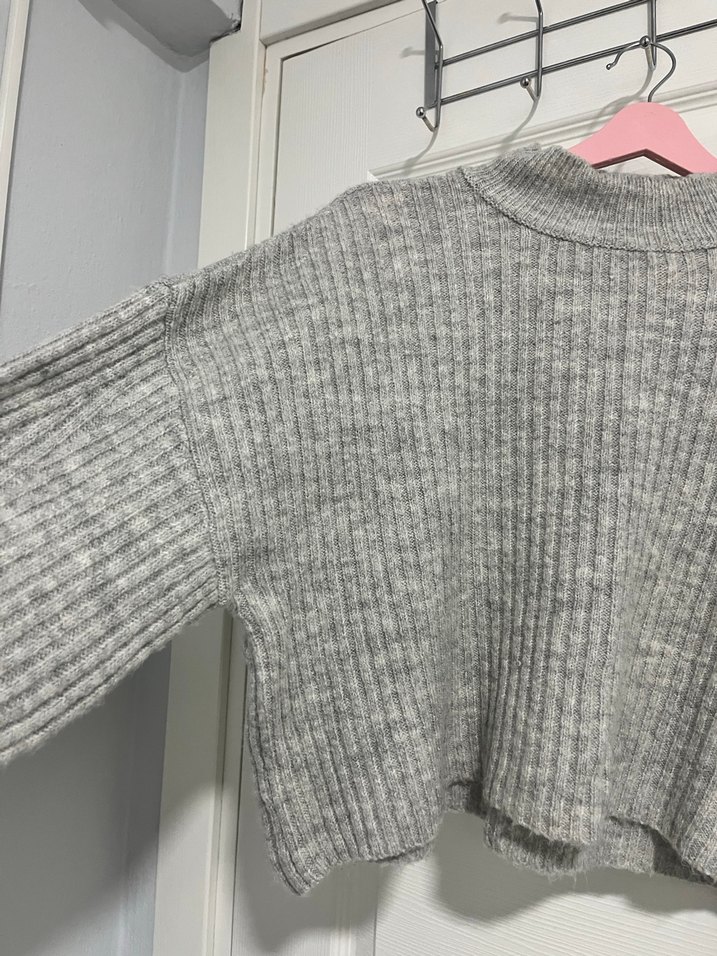 Gri Örgü Kadın Kazak Yüksek Yaka Stradivarius - Görsel 2