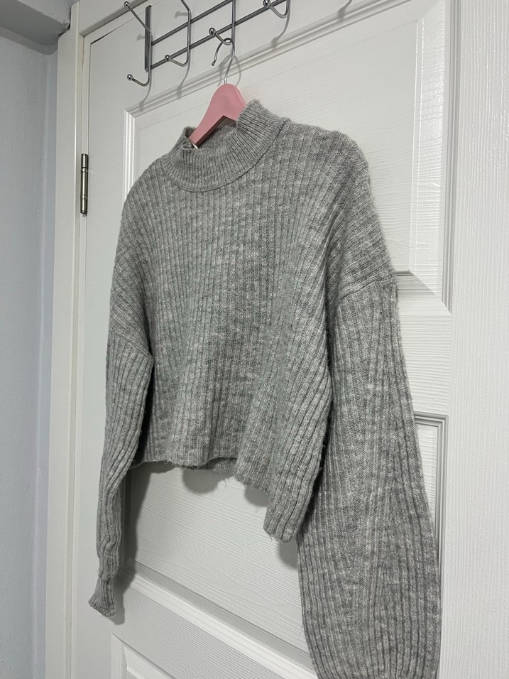 Gri Örgü Kadın Kazak Yüksek Yaka Stradivarius - Görsel 5