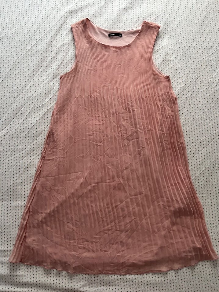 Pembe Kolsuz Piliseli Midi Elbise - Görsel 2