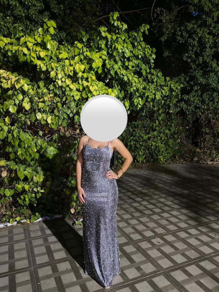 Arkası çapraz gri taşlı elbise - Görsel 2