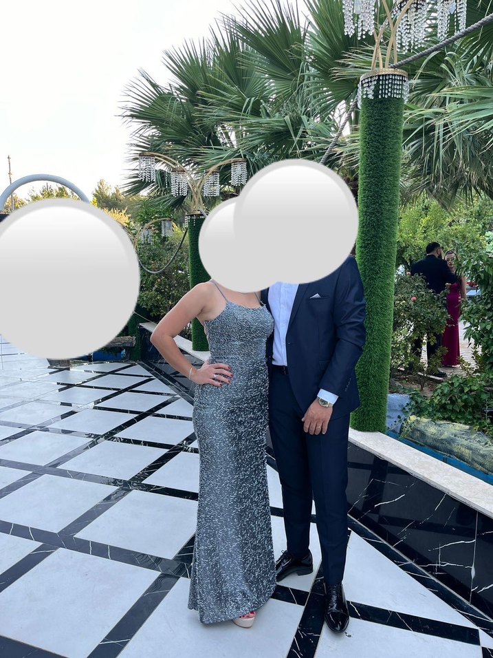 Arkası çapraz gri taşlı elbise - Görsel 3