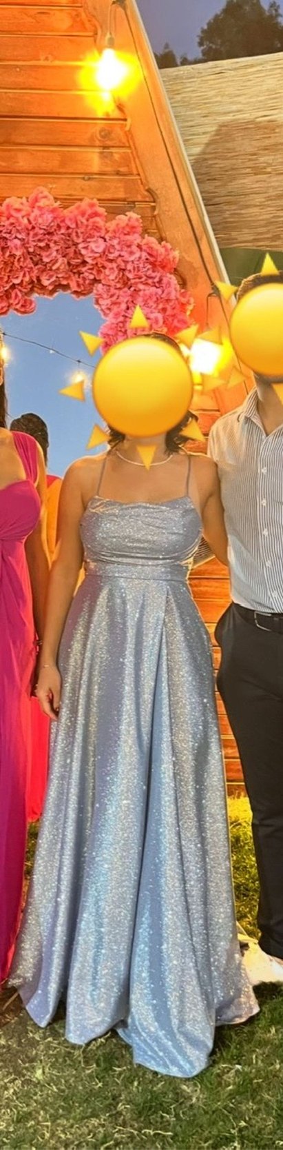 Straplez Bebek Mavisi Renk Uzun Drapeli Kadın Abiye - Görsel 4