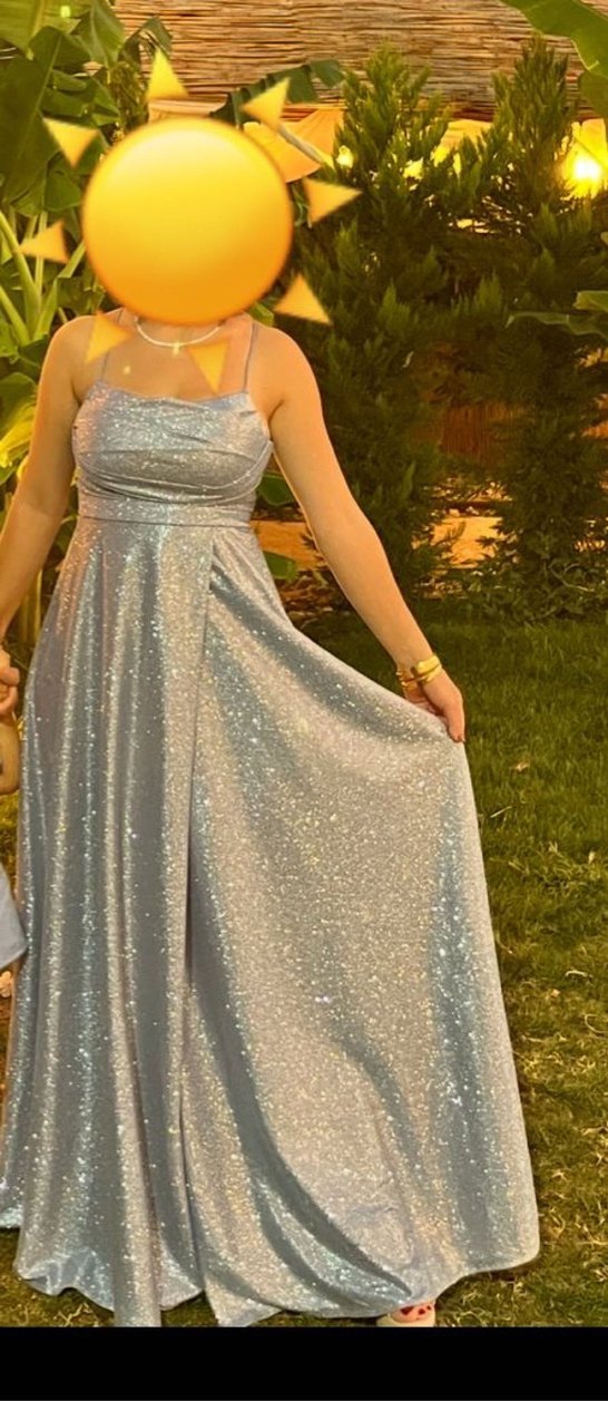 Straplez Bebek Mavisi Renk Uzun Drapeli Kadın Abiye - Görsel 3