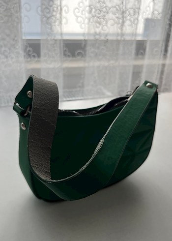 Koyu Yeşil Deri Fermuarlı Kadın Çanta - Görsel 2
