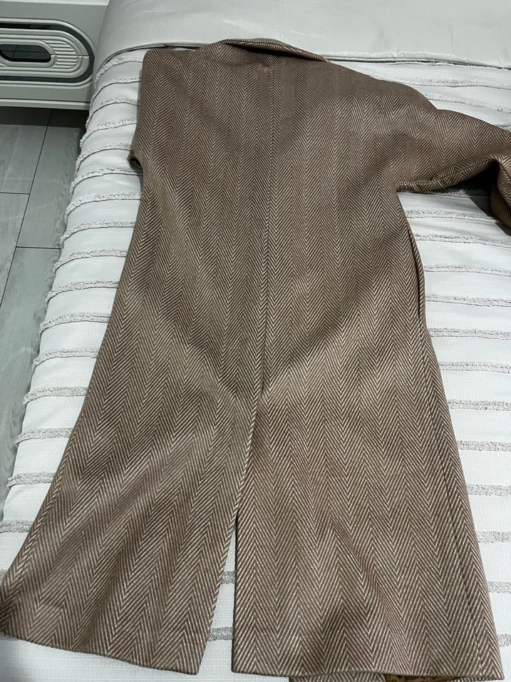 Bej Uzun Kadın Keten Kaban - Görsel 3