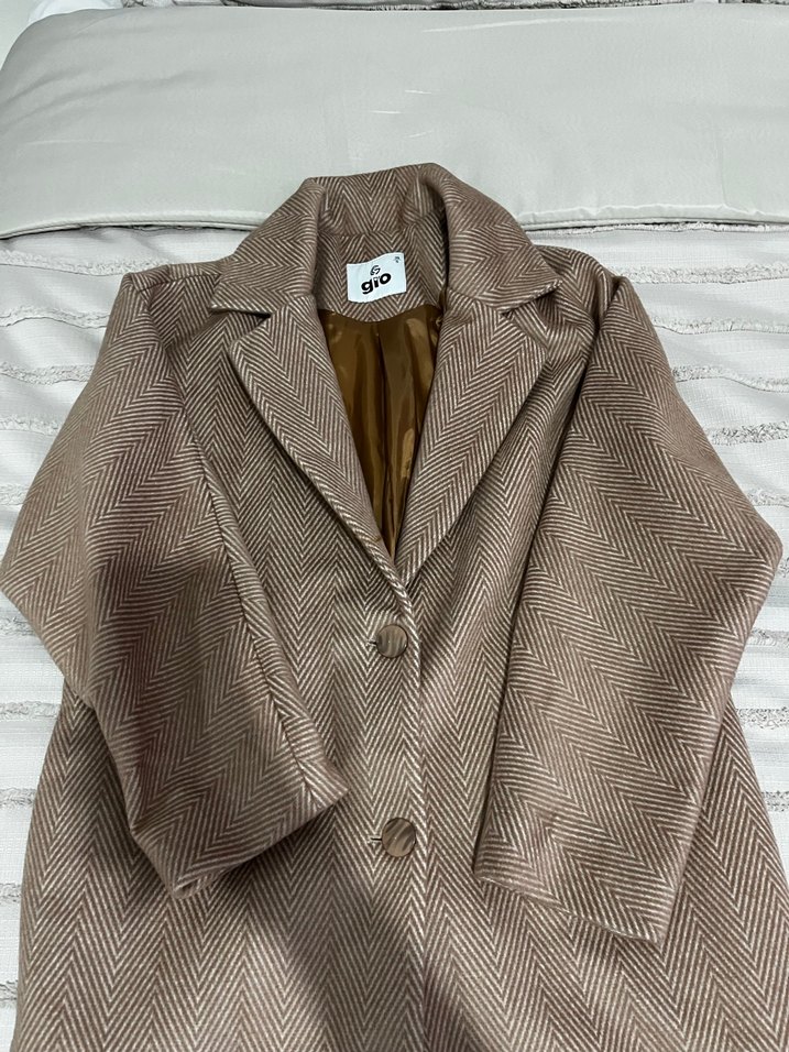 Bej Uzun Kadın Keten Kaban - Görsel 2