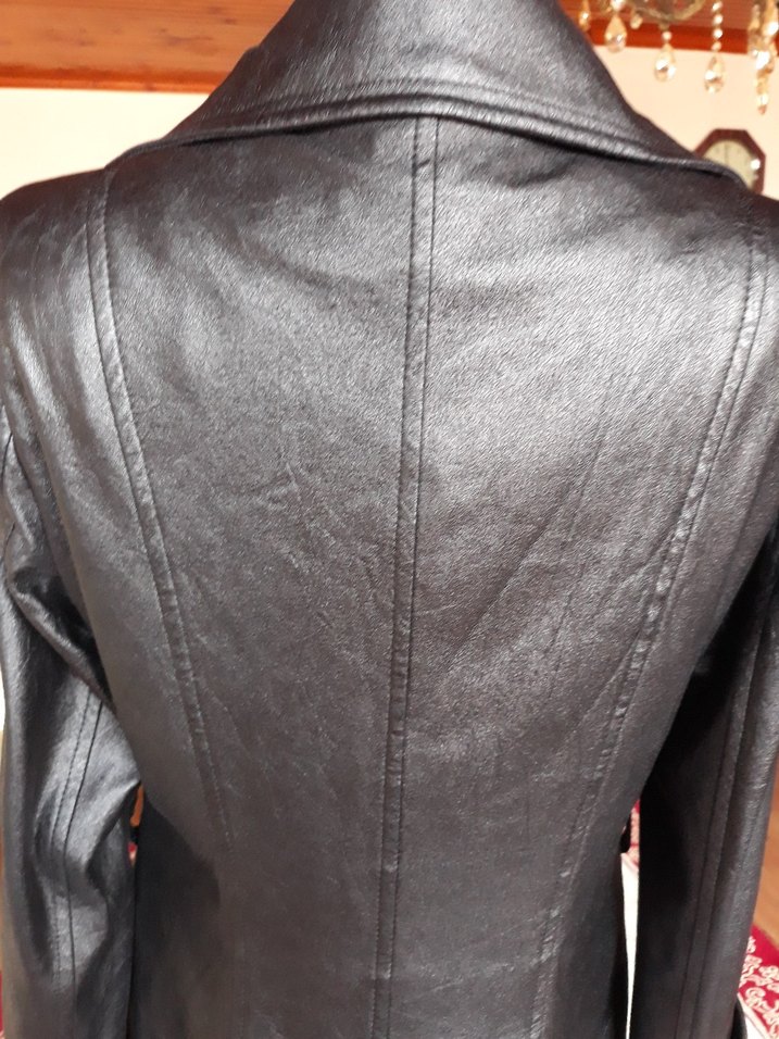 Kadın Siyah Deri Uzun Trençkot suni deri nubuk karışımı yeni - Görsel 4