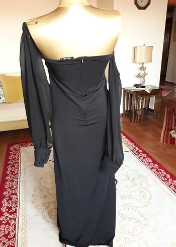 Siyah Straplez Drapeli Uzun Abiye Elbise - Görsel 5