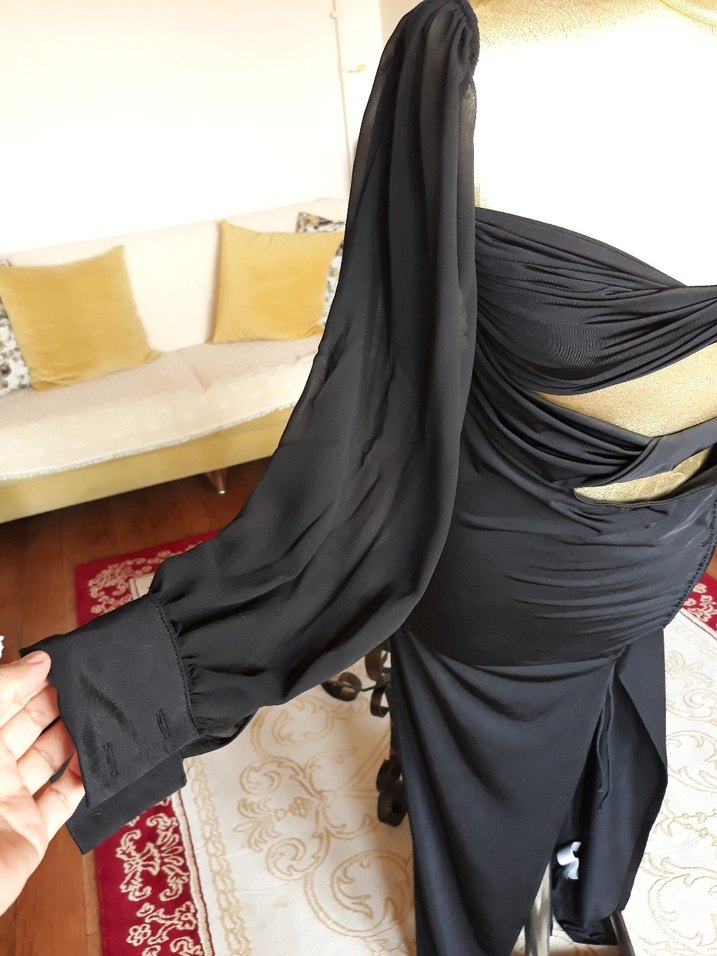 Siyah Straplez Drapeli Uzun Abiye Elbise - Görsel 3