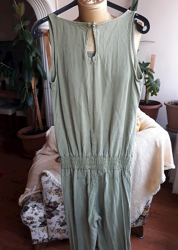 Kadın Haki Keten Bol Kesim Uzun Tulum - Görsel 5