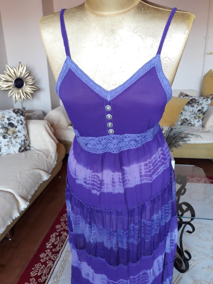 Mor Bağlamalı Uzun Bohem Elbise - Görsel 2