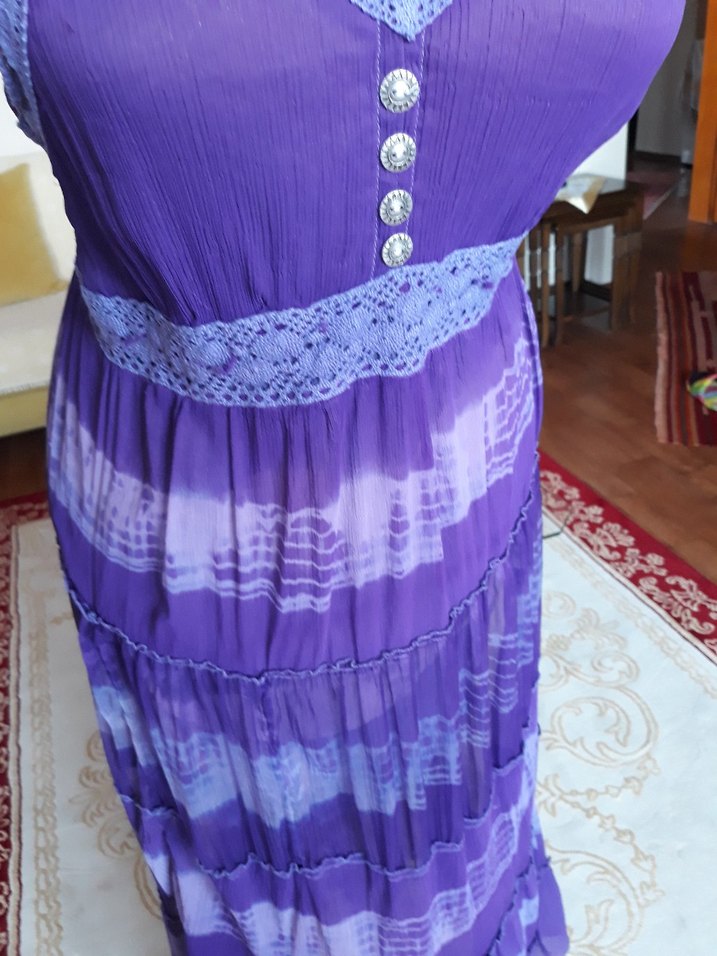 Mor Bağlamalı Uzun Bohem Elbise - Görsel 3