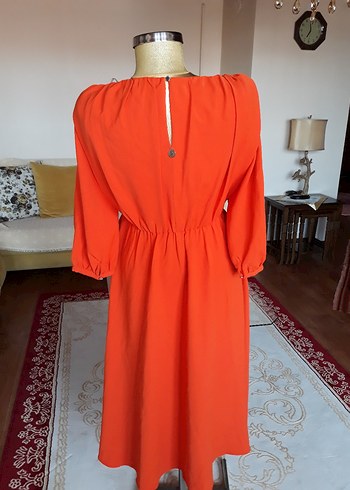 Turuncu Uzun Kollu Salaş Uzun Elbise - Görsel 6