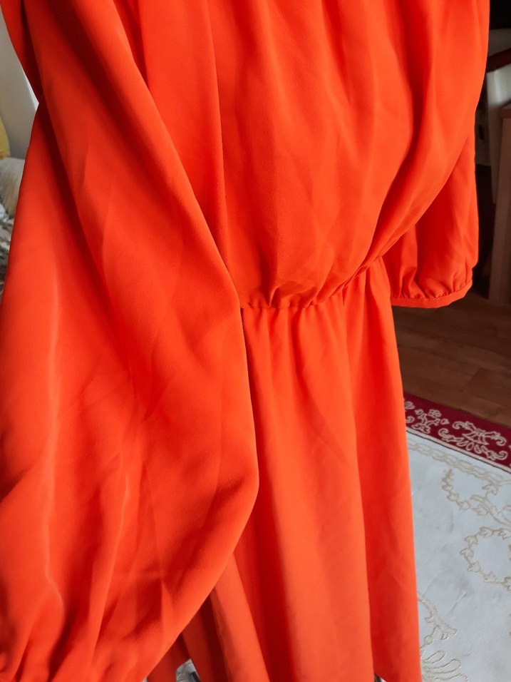 Turuncu Uzun Kollu Salaş Uzun Elbise - Görsel 4