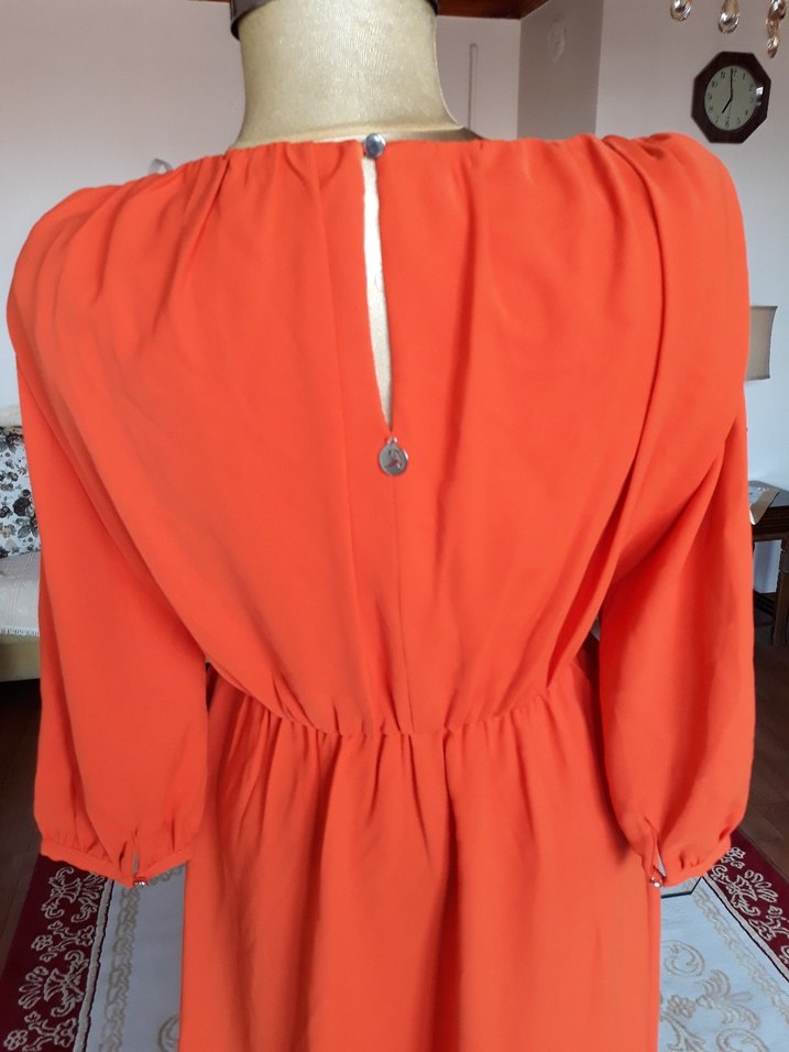 Turuncu Uzun Kollu Salaş Uzun Elbise - Görsel 5