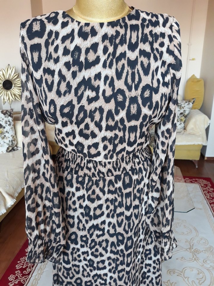 Leopar Desenli Uzun Bohem Elbise - Görsel 2
