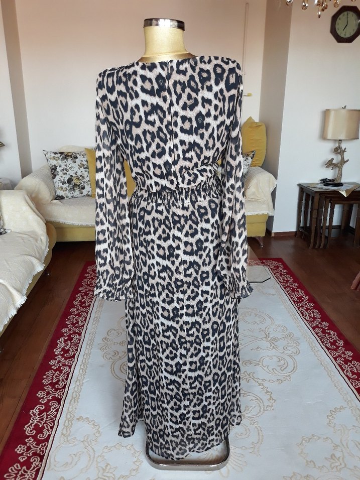 Leopar Desenli Uzun Bohem Elbise - Görsel 3