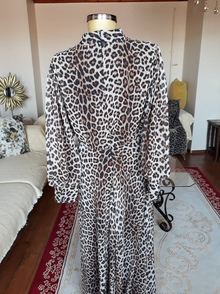 Leopar Desenli Uzun  Elbise - Görsel 4