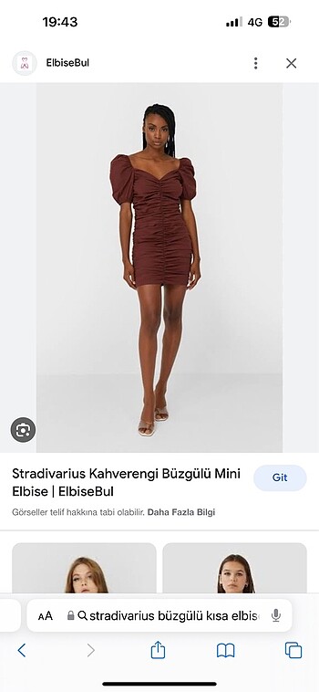 Stradivarius kahverengi büzgülü mini elbise