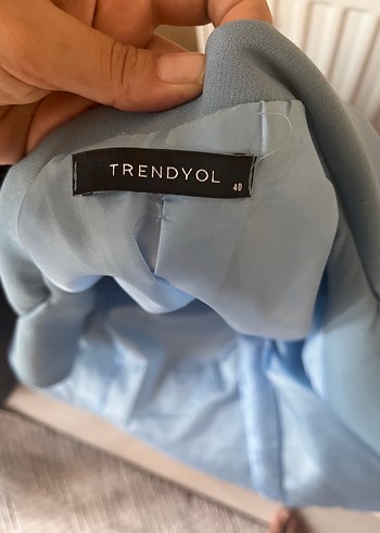40 Beden mavi Renk Düğmeli Mavi Midi Blazer Ceket