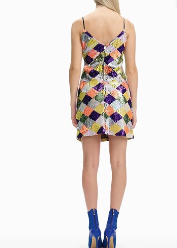 Kadın Çok Renkli Mini Payetli Elbise - Görsel 3