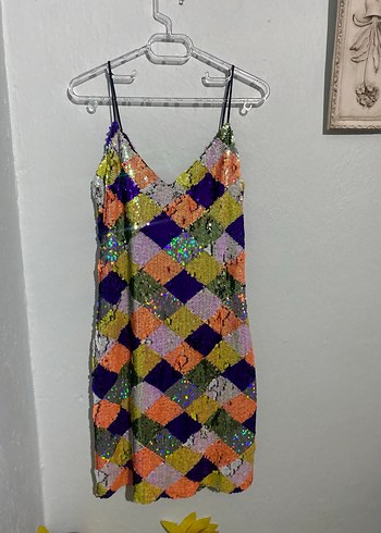 Kadın Çok Renkli Mini Payetli Elbise - Görsel 6