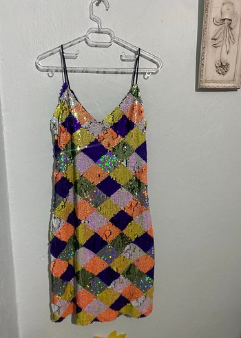 Kadın Çok Renkli Mini Payetli Elbise - Görsel 5