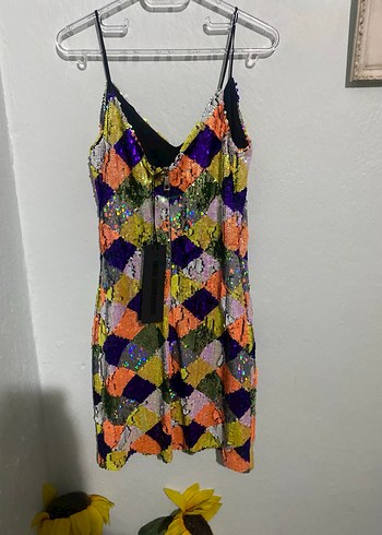 Kadın Çok Renkli Mini Payetli Elbise - Görsel 8