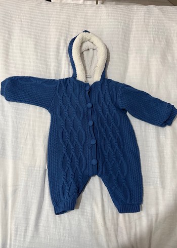 Mavi Örgü Bebek Tulumu Kapüşonlu - Görsel 2