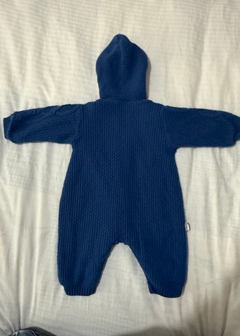 Mavi Örgü Bebek Tulumu Kapüşonlu - Görsel 3