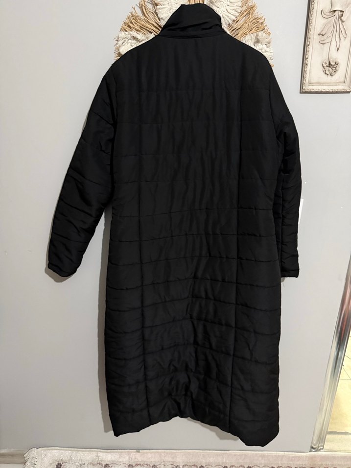 Kadın Siyah Uzun Kışlık kaban mont - Görsel 4