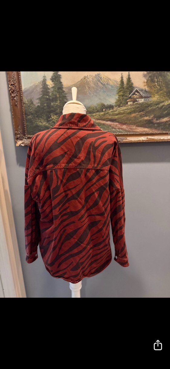 Düğmeli Zebra Desenli Bohem Kadın Gömlek - Görsel 2