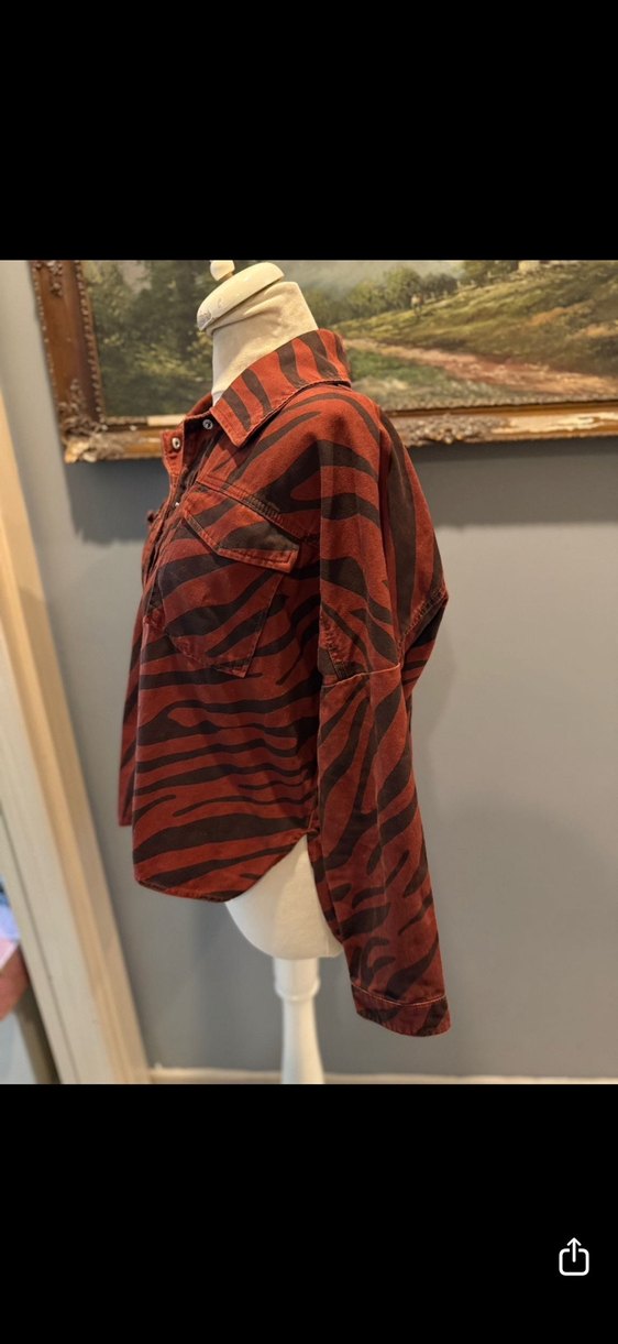 Düğmeli Zebra Desenli Bohem Kadın Gömlek - Görsel 3