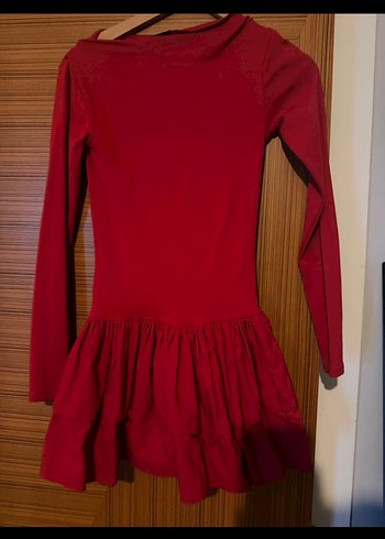 Uzun Kollu Kırmızı Mini Elbise - Görsel 3