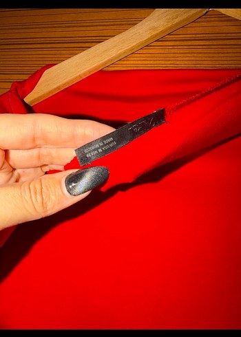 Uzun Kollu Kırmızı Mini Elbise - Görsel 4