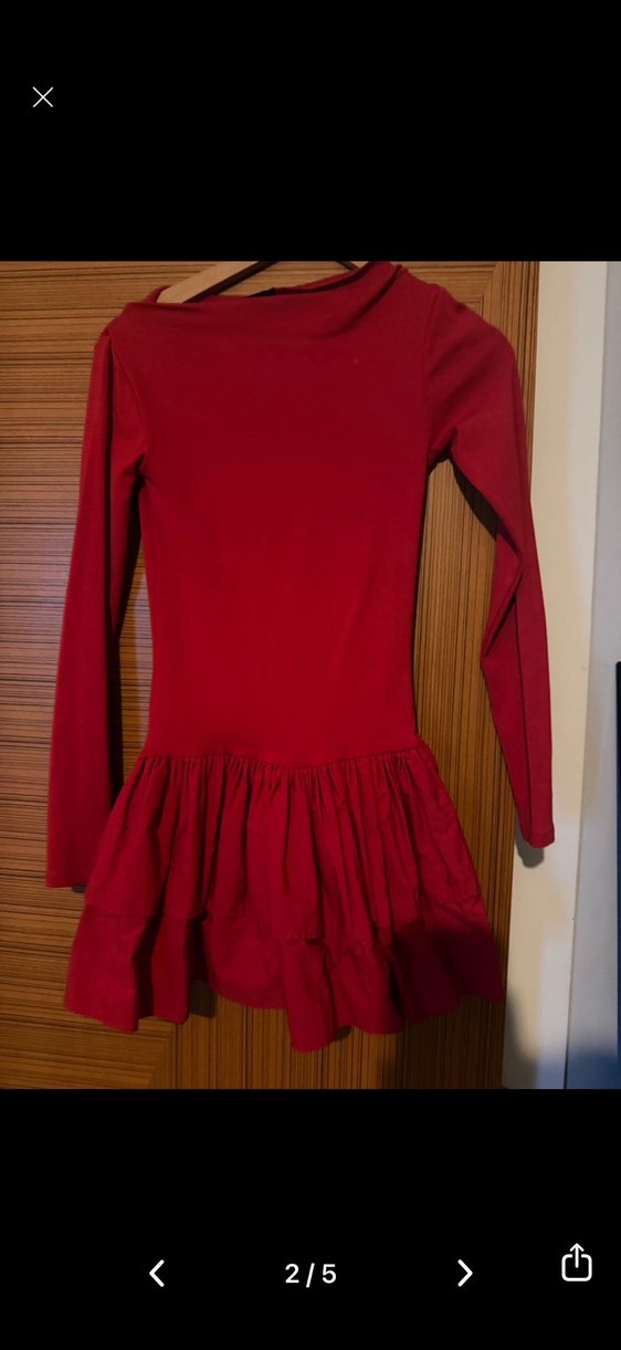 Uzun Kollu Kırmızı Mini Elbise - Görsel 3