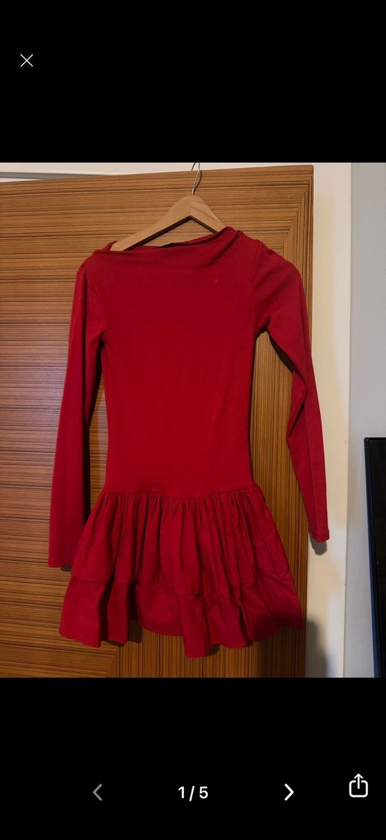 Uzun Kollu Kırmızı Mini Elbise - Görsel 2