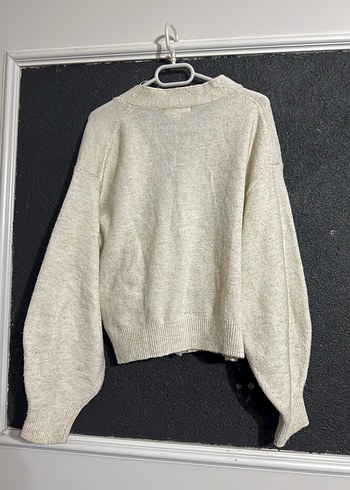 Bej Örgü Kadın Hırka, Uzun Kollu, Rahat Kesim - Görsel 2