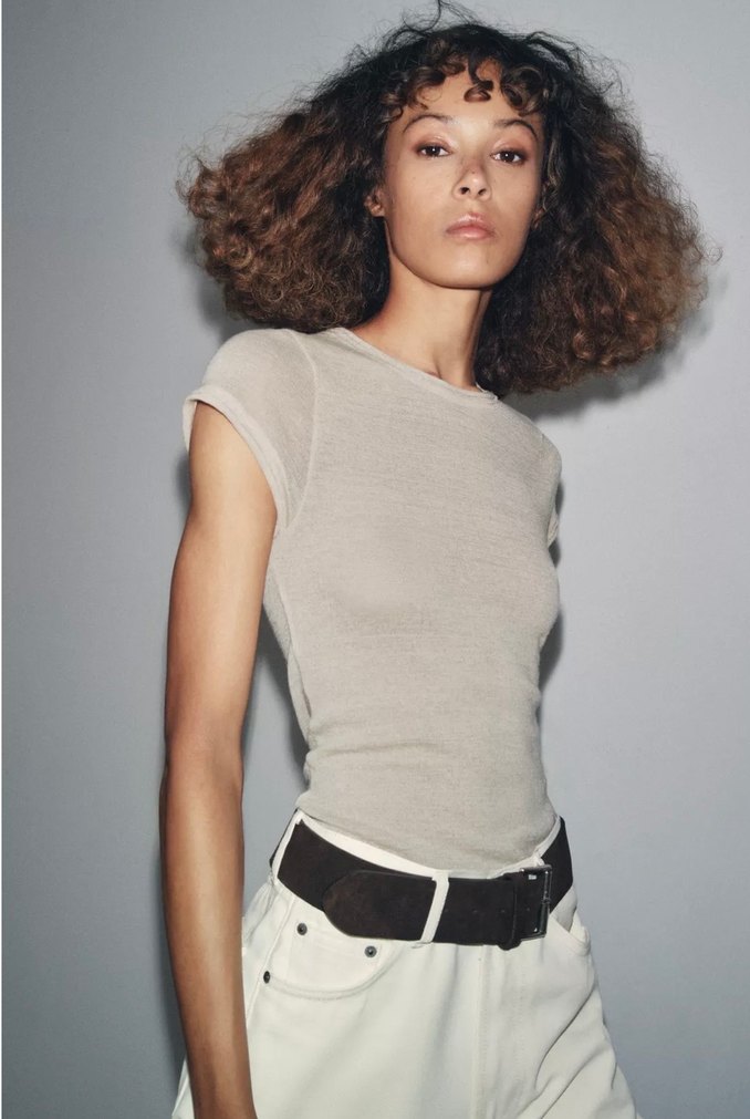 Bej Kısa Kollu Basic Tişört - Görsel 3