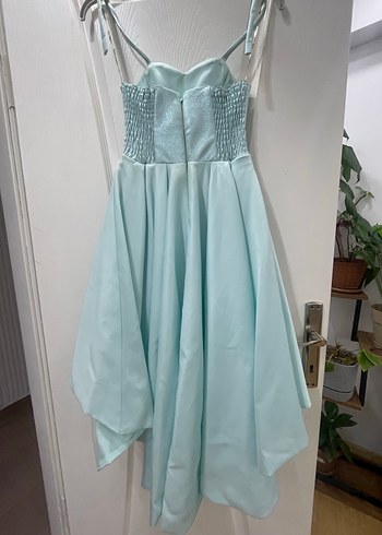 Turkuaz Drapeli Straplez Mini Abiye Elbise - Görsel 2