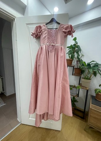 Pembe Nakışlı Klasik Kız Çocuk Elbisesi - Görsel 2