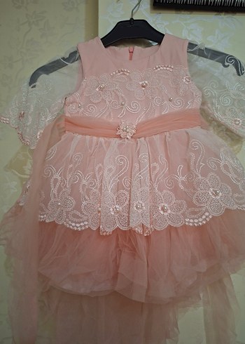 Kız Çocuk Pembe Dantel İşlemeli Elbise