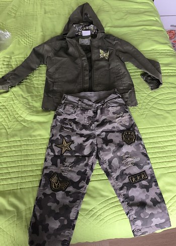 Kız Çocuk Gri Kamuflaj Kot Pantolon