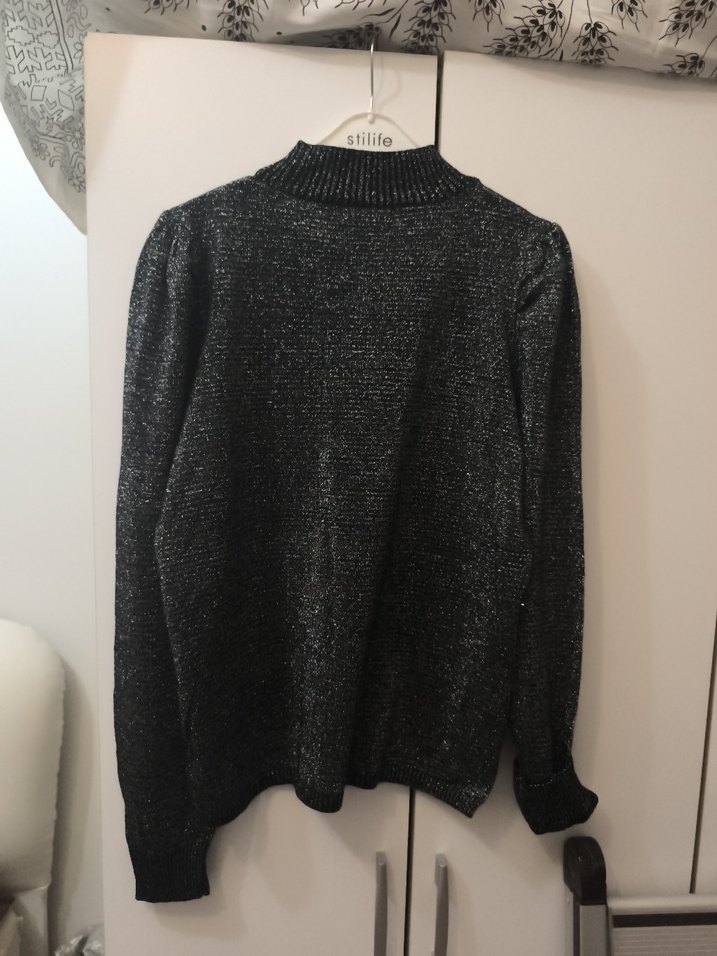 Gri Boğazlı Örgü Kadın Kazak - Görsel 5